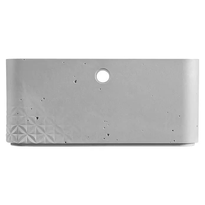 Curver Aufbewahrungsbox Beton L - L x B x H: 28 x 28 x 13 cm, Material: Kunststoff, Beton - Ein modernes Waschbecken aus grauem Beton mit einem dekorativen Muster auf der linken Seite und einem runden Ausschnitt in der Mitte.