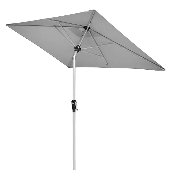 Doppler Active Marktschirm Auto Tilt - Hellgrau, Bespannungsmaß (L x B): 140 x 210 cm - Grauer quadratischer Sonnenschirm mit einem Metallrahmen, der Schatten spendet und vor der Sonne schützt.