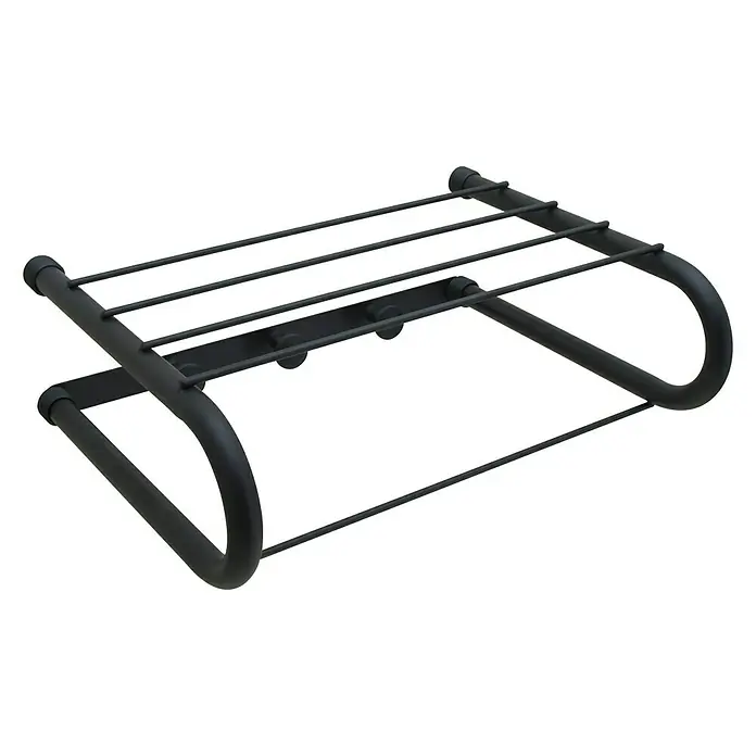 CM Baños Estante para baño perchero - L x An x Al: 29 x 37 x 12 cm, Acero, Negro - Imagen de un toallero de metal con acabado negro y diseño moderno. Ideal para guardar las toallas en el baño y mantenerlas organizadas.