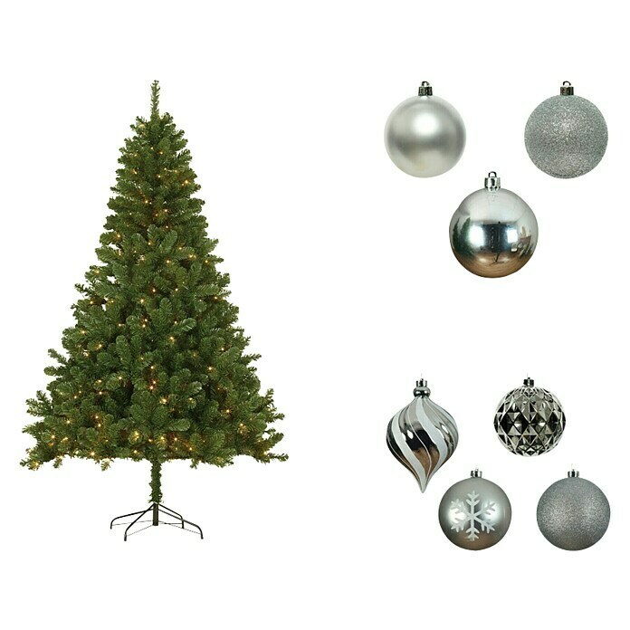 Árbol de Navidad artificial Canmore + decoración navideña plateada (Altura:  120 cm) | BAUHAUS
