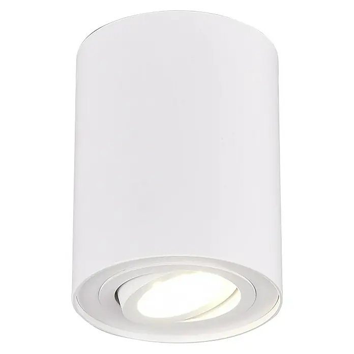 Trio Lighting Foco de pared Cookie - 35 W, Ø x Al: 9 x 12 cm, Blanco, GU10 - Primer plano de una lámpara de techo cilíndrica blanca con luz cálida, ideal para interiores modernos.