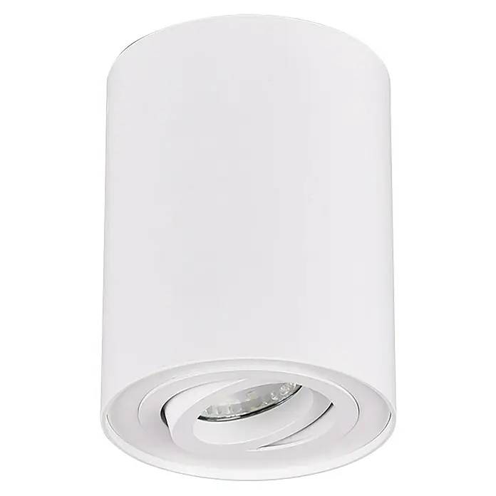 Trio Lighting Foco de pared Cookie - 35 W, Ø x Al: 9 x 12 cm, Blanco, GU10 - Primer plano de una lámpara de techo LED cilíndrica blanca con foco ajustable para interiores modernos.