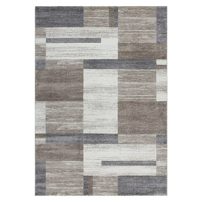 Kurzflorteppich Feeling 501 - Beige/Silber, 230 x 160 cm, 100 % Polypropylen (Flor) - Dieser Teppich verfügt über ein modernes geometrisches Design mit verschiedenen Braun-, Grau- und Weißtönen, das jedem Raum einen Hauch von Stil verleiht.