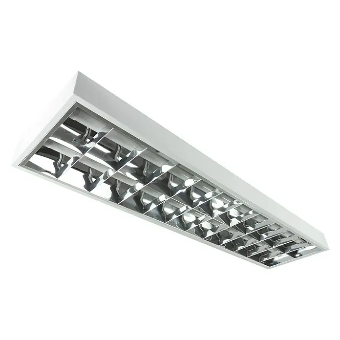 Ritter Leuchten Bürobeleuchtung Profiline - 122 x 30 x 7,5 cm - Eine weiße Bürodeckenleuchte mit mehreren quadratischen Reflektoren, die für eine optimale Ausleuchtung sorgt.