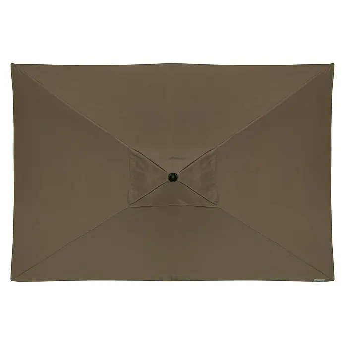 Doppler Active Marktschirm Auto Tilt - Greige, Bespannungsmaß (L x B): 300 x 200 cm - Nahaufnahme eines rechteckigen Sonnenschirms in einem warmen Braunton, der ein Gefühl von Schatten und Schutz vor der Sonne vermittelt.