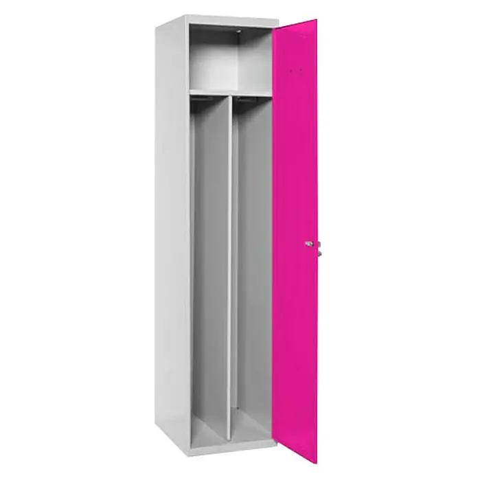 Simonrack Simonlocker Taquilla Prof. Single-Divider Inicial Desmontada - L x An x Al: 50 x 40 x 180 cm, Número de puertas: 1 ud., Gris/Rosa - Taquilla metálica con estante y barra para ropa, cuerpo gris, puerta rosa, ideal para oficina o taller para un almacenamiento seguro.