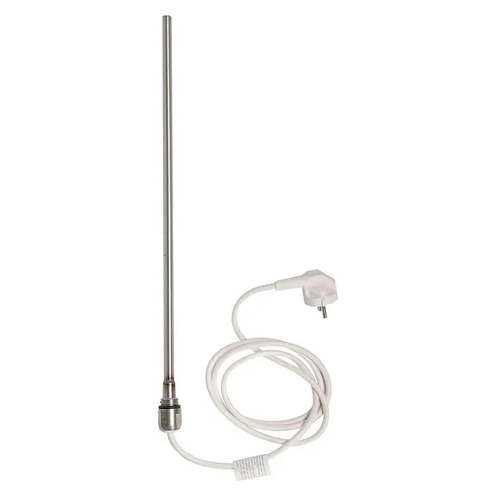 Szagato Heizstab - 750 W, Edelstahl - Heizstab mit Stecker und weißem Kabel. Der Heizstab ist aus Metall und hat einen Stecker für die Steckdose.