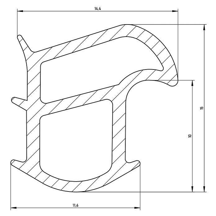 Solid Elements TürdichtungGrau, 5 m x 14,4 mm x 15 mm, Geeignet für: Stahlzargen Sketch