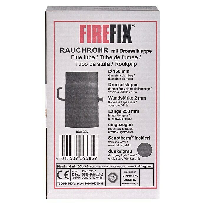 Firefix Ofenrohr (Ø x L: 150 x 250 mm, Mit Sperrer, Senotherm lackiert, Dunkelgrau) | BAUHAUS