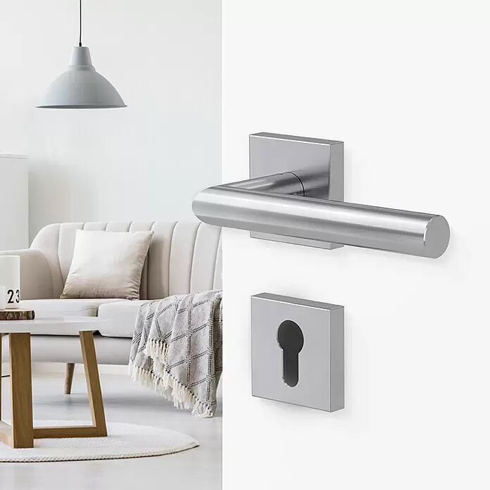 Diamond Doors Modern Drückergarnitur Quattro L-Form - Edelstahl, L-Form, Stärke Tür: 38 mm - 45 mm, Profilzylinder - Stimmungsaufnahme
