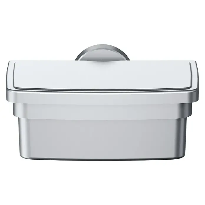 Camargue Paris Feuchttücherbox - 12 x 17 x 8 cm, Edelstahl, Gebürstet - Ansicht eines kompakten, silberfarbenen Kosmetikmülleimers mit Schwingdeckel, ideal für Badezimmer oder Waschtische.