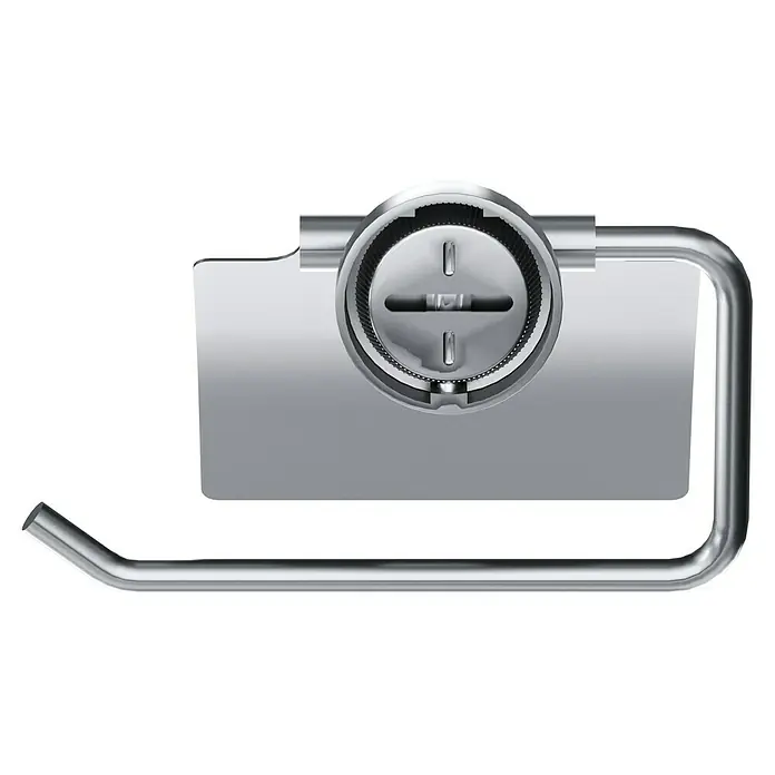 Camargue Paris Toilettenpapierhalter - Mit Deckel, Edelstahl, Gebürstet - Nahaufnahme eines modernen Toilettenpapierhalters aus Metall mit einer Drehfunktion zum einfachen Austauschen der Rolle.