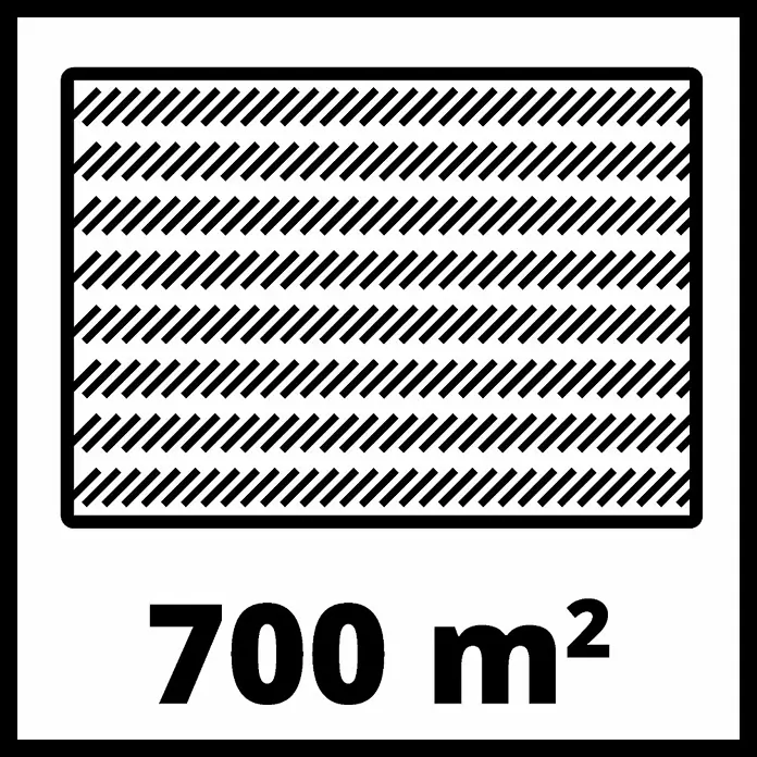 Einhell Elektro-Rasenmäher GC-EM 1742 - 1.700 W, Schnittbreite: 42 cm - Bild eines Etiketts mit der Aufschrift „700 m²“ und einem schraffierten Rechteck darüber.