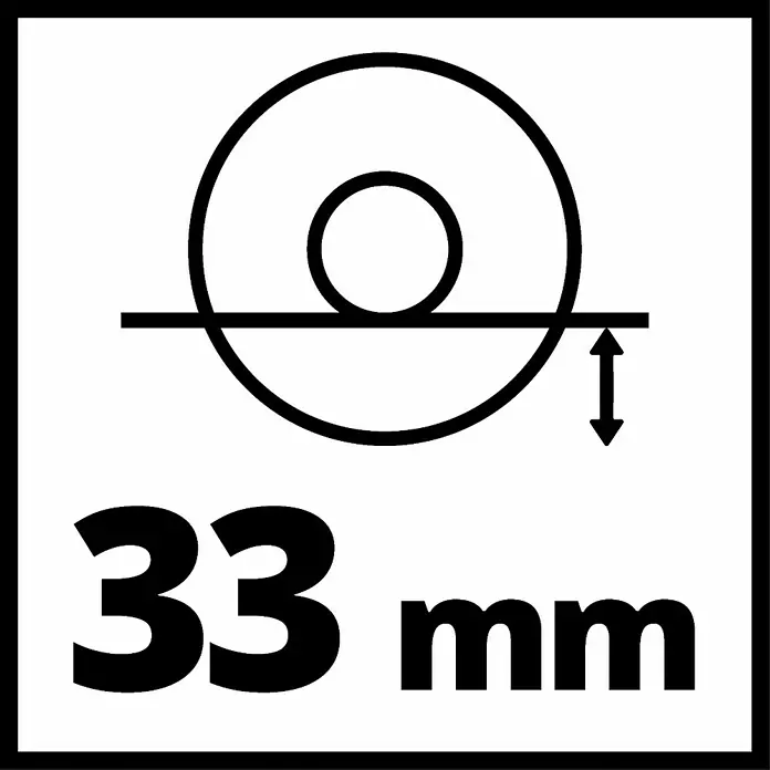 Einhell Professional PXC 18V Amoladora angular de batería Axxio 18/125 - 18 V, Sin batería, Diámetro disco: 125 mm, 8.500 r.p.m. - Representación simbólica de un diámetro de 33 mm, ideal para dibujos técnicos y especificaciones de producto.