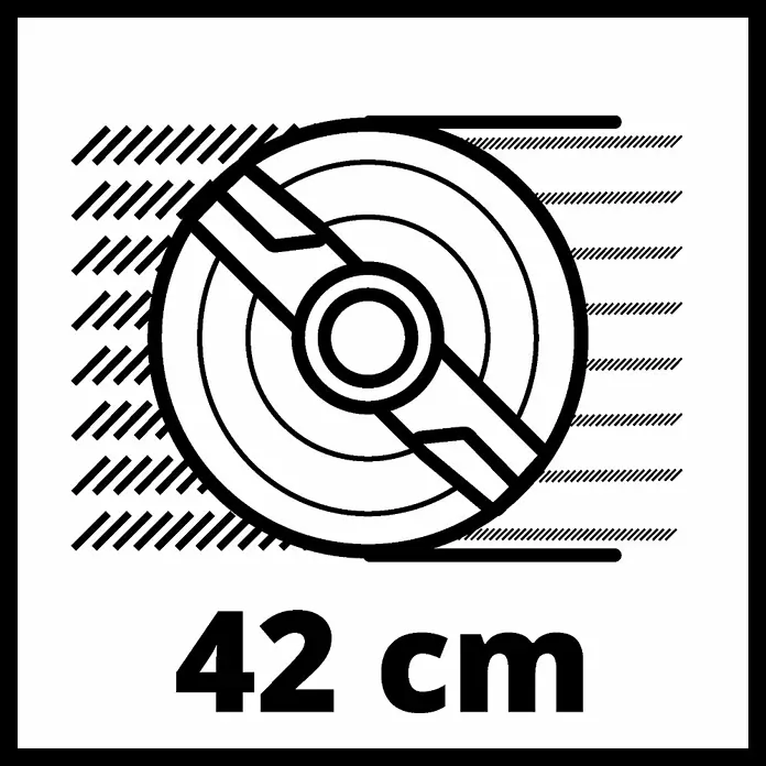 Einhell Elektro-Rasenmäher GC-EM 1742 - 1.700 W, Schnittbreite: 42 cm - Bild einer Kreissägeblatt-Grafik mit der Angabe 42 cm als Hinweis auf den Durchmesser des Sägeblatts.
