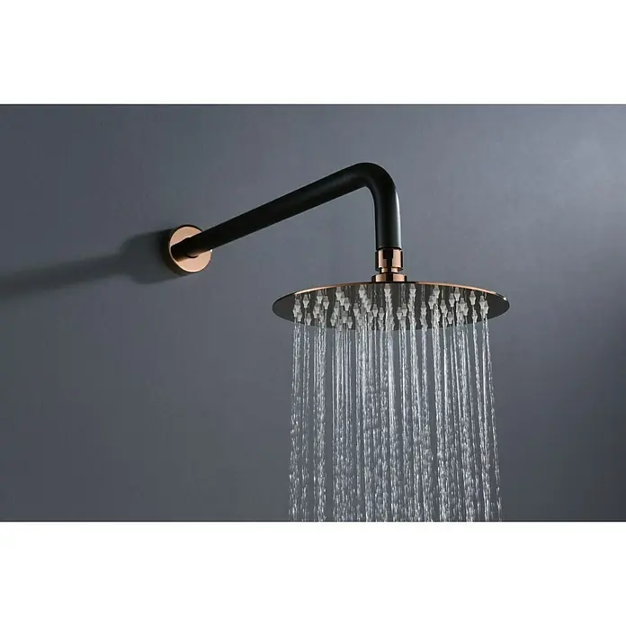 Imex Milos Sistema de ducha empotrado - Con grifo monomando, Negro/Oro rosa - Elegante rociador de ducha de lluvia en negro y cobre. El diseño moderno garantiza una experiencia de ducha de lujo con un flujo de agua uniforme.