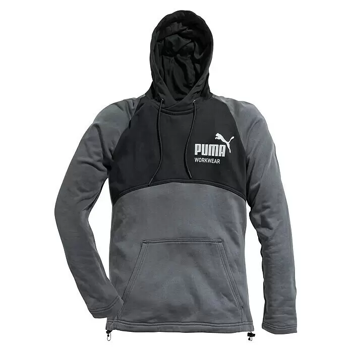 Puma Workwear Chaqueta de invierno Champ - Gris, S - Sudadera con capucha bicolor Puma Workwear en negro y gris con logo blanco, cordón ajustable y bolsillo canguro.