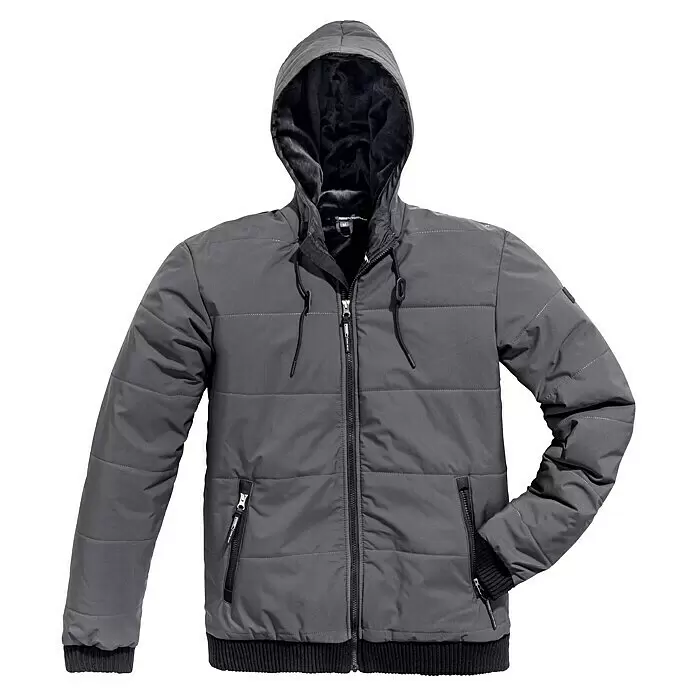 Puma Workwear Chaqueta de invierno Champ - Gris, M - Chaqueta de invierno acolchada gris oscuro con capucha, cremallera y puños/dobladillo acanalados para abrigo y comodidad.