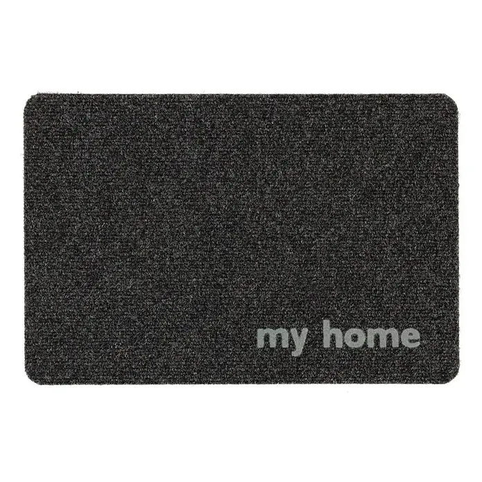Astra Fußmatte Flocky Color - 40 x 60 cm, Grau/Bedruckt, Material Nutzschicht: 100 % Polypropylen, My home - Graue Fußmatte mit der Aufschrift "my home", ideal für den Eingangsbereich, um Schmutz fernzuhalten und einladend zu wirken.