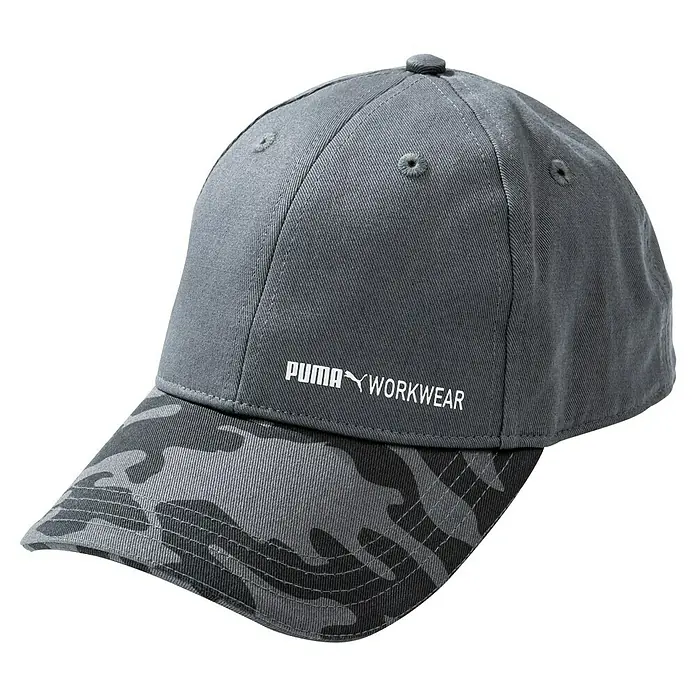 Puma Workwear Baseballkappe Champ - Stahlgrau, Schwarz, Einheitsgröße - Puma Workwear Kappe mit einem stylischen Camouflage-Muster auf dem Schirm, ideal für Arbeit und Freizeit.