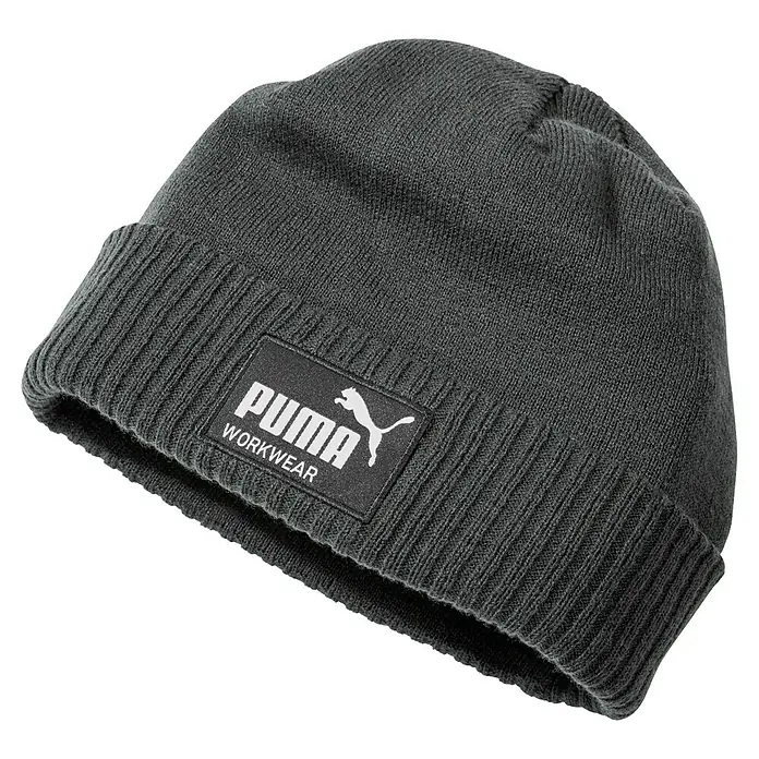 Puma Workwear Strickmütze Champ - Carbon, Größe: Einheitsgröße - Hier ist eine graue PUMA Workwear Strickmütze mit dem PUMA Logo.