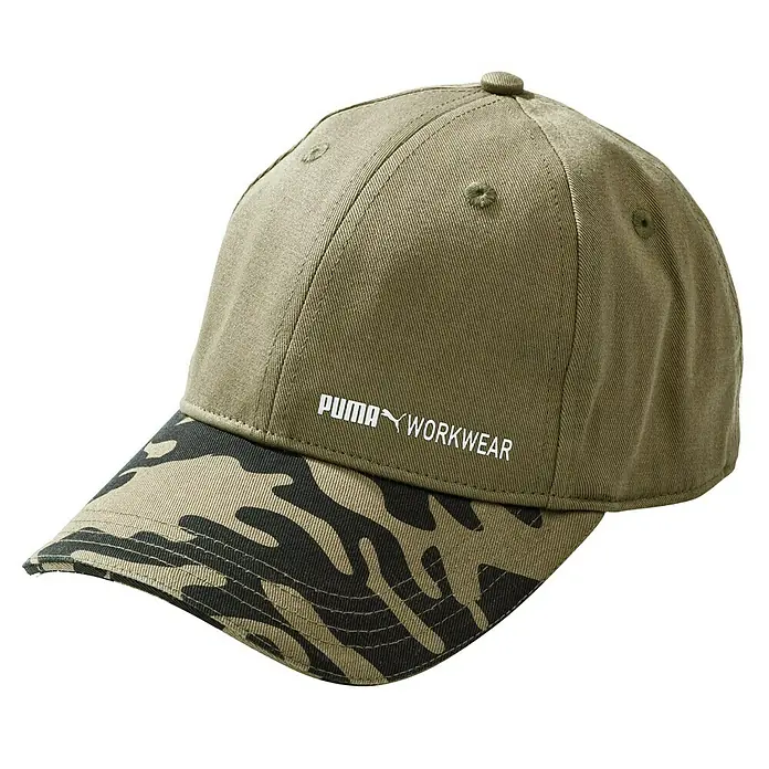 Puma Workwear Baseballkappe Champ - Oliv, Schwarz, Einheitsgröße - Puma Workwear Kappe mit Camouflage-Schirm und olivfarbener Krone, ein stilvolles Accessoire für den Arbeitsalltag.