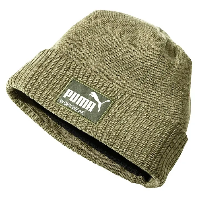 Puma Workwear Strickmütze Champ - Oliv, Größe: Einheitsgröße - Grüne Puma Workwear Strickmütze mit Logo-Patch. Ideal für Arbeit und Freizeit, hält warm und ist stylisch.