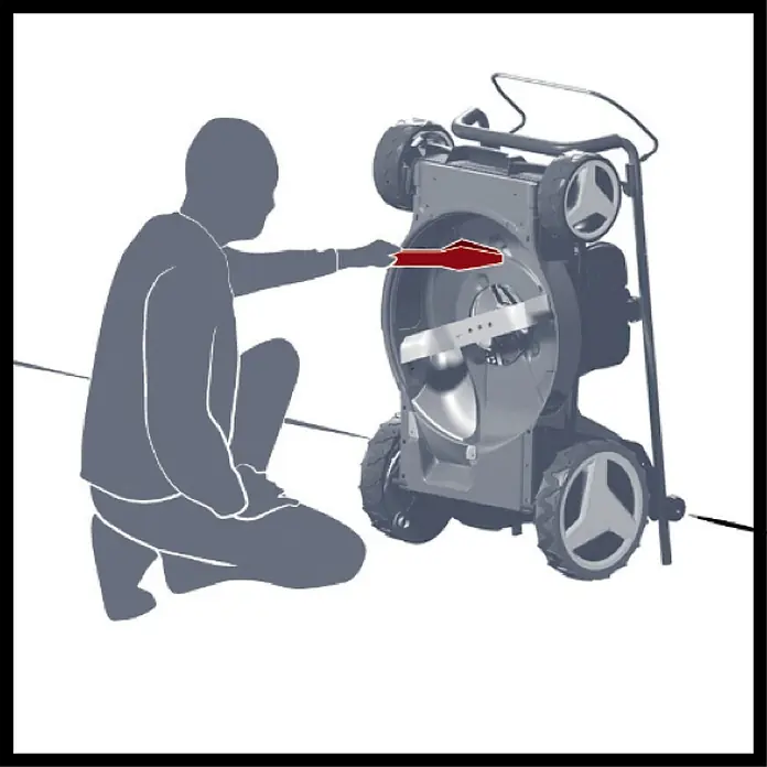 Einhell Professional Power X-Change 18V Akku-Rasenmäher GP-CLM 47 S HW Li - 36 V, 4 Akkus, 5,2 Ah, Schnittbreite: 47 cm - Illustration einer Person, die eine Rasenmäherklinge inspiziert.