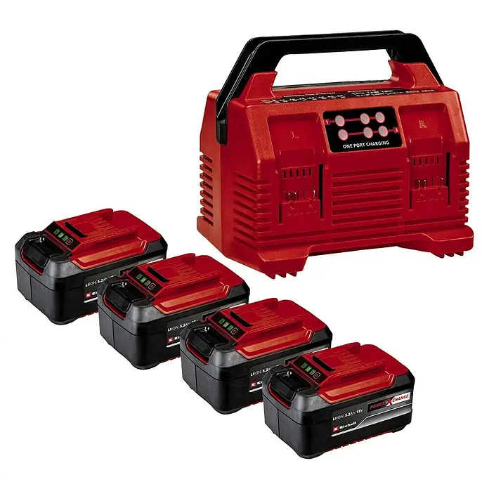 Einhell Professional Power X-Change 18V Akku-Rasenmäher GP-CLM 47 S HW Li - 36 V, 4 Akkus, 5,2 Ah, Schnittbreite: 47 cm - Ein Einhell Power X-Change Ladegerät mit vier 18V 5.2Ah Akkus, ideal für alle Ihre Werkzeuge und Gartengeräte.