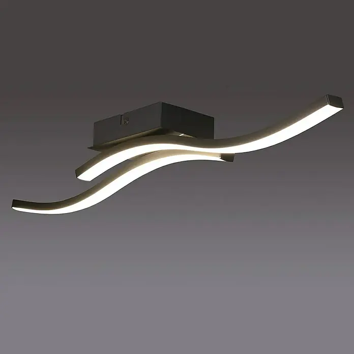 Forlight Plafón LED - 12 W, L x An x Al: 9 x 57 x 7 cm, Níquel, Blanco, Blanco neutro - Moderna lámpara de techo LED con un diseño curvo. La lámpara proporciona una iluminación elegante en cualquier habitación.