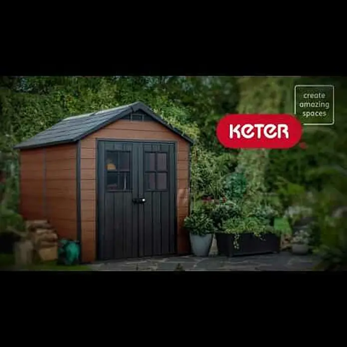 Keter Gerätehaus Newton 7511 - Außenmaß inkl. Dachüberstand (B x T): 228 x 350 cm, Kunststoff, Schiefergrau, 7,98 m² - Keter Gerätehaus Newton