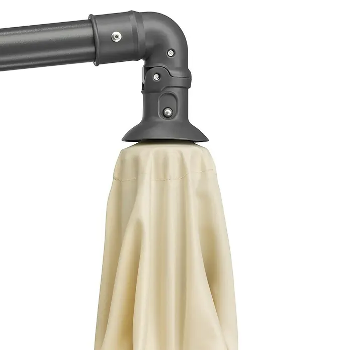 Schneider Classic Ampelschirm rund Venus - Natur, Durchmesser Bespannung: 300 cm - Detailaufnahme eines Sonnenschirms mit robustem Gestell und hellem Stoff, ideal für den Garten.