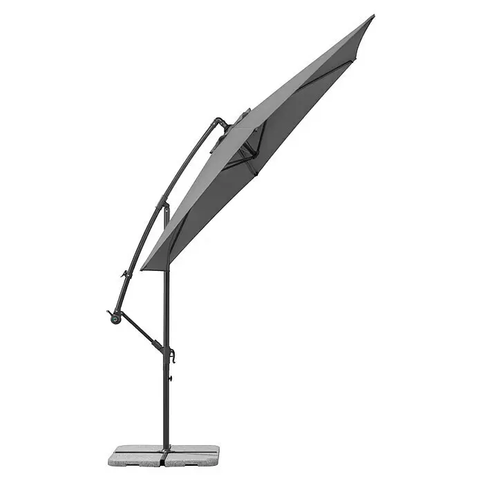 Schneider Classic Ampelschirm rund Venus - Anthrazit, Durchmesser Bespannung: 300 cm - Grauer Ampelschirm mit dunklem Gestell und schwerem Standfuß.