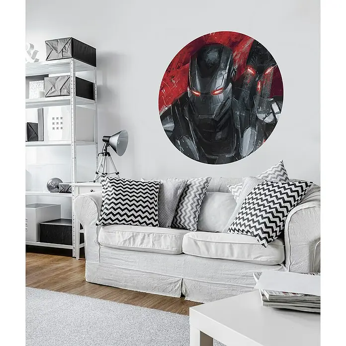 Komar Dots Fototapete rund Avengers Paint War-Machine - 125 cm, Selbstklebend - Wandsticker mit Kriegsmachine-Motiv in einem modernen Wohnzimmer, ein Blickfang für Fans. Dekorieren Sie Ihr Zuhause mit diesem einzigartigen Design.