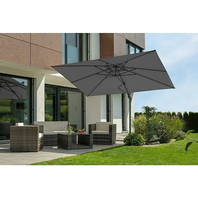 Schneider Classic Ampelschirm Rhodos Twist - Anthrazit, Bespannungsmaß (L x B): 260 x 350 cm - Der rechteckige Ampelschirm in Grau bietet optimalen Sonnenschutz für die stilvolle Outdoor-Lounge mit Gartenmöbeln.