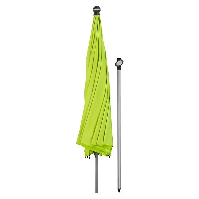 Schneider Classic Marktschirm rund Locarno - Apfelgrün, Durchmesser Bespannung: 220 cm - Geschlossener leuchtend grüner Strandschirm mit silbernem Mast und separatem spitzen Stangenteil.