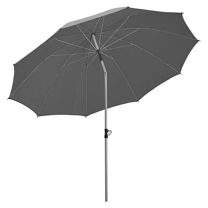 Schneider Classic Marktschirm rund Locarno - Anthrazit, Durchmesser Bespannung: 220 cm - Dunkelgrauer Sonnenschirm mit silbernem Mast, geöffnet zum Spenden von Schatten.