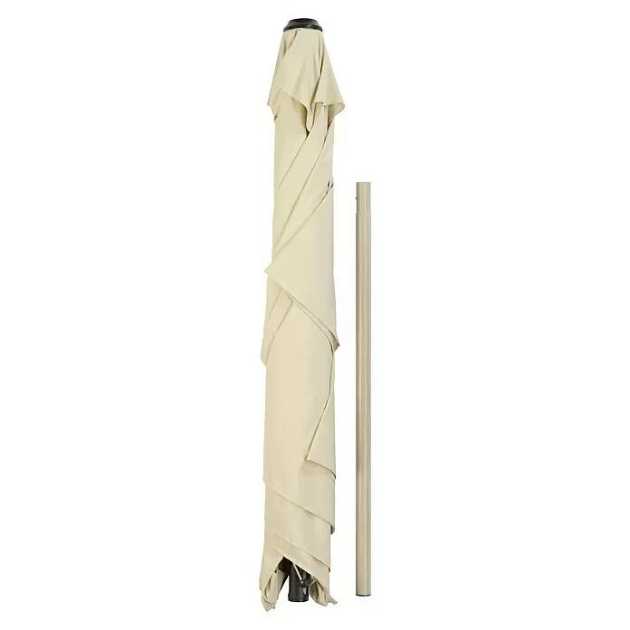Schneider Classic Marktschirm Cordoba - Natur, Bespannungsmaß (L x B): 230 x 150 cm - Zusammengeklappter beiger Sonnenschirm mit Holzstange.