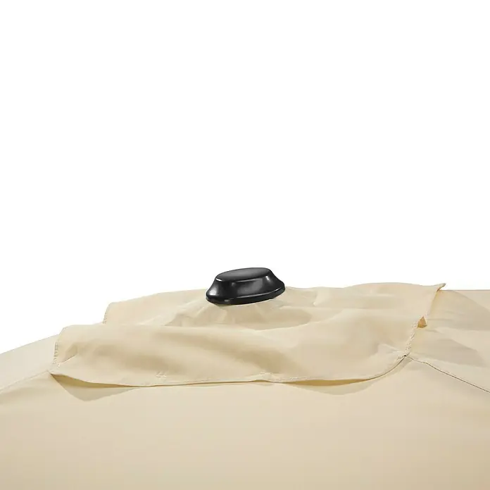 Schneider Classic Marktschirm Cordoba - Natur, Bespannungsmaß (L x B): 230 x 150 cm - Nahaufnahme des eleganten Verschlusses eines beigen Gartenschirms, der Funktionalität und Design vereint.
