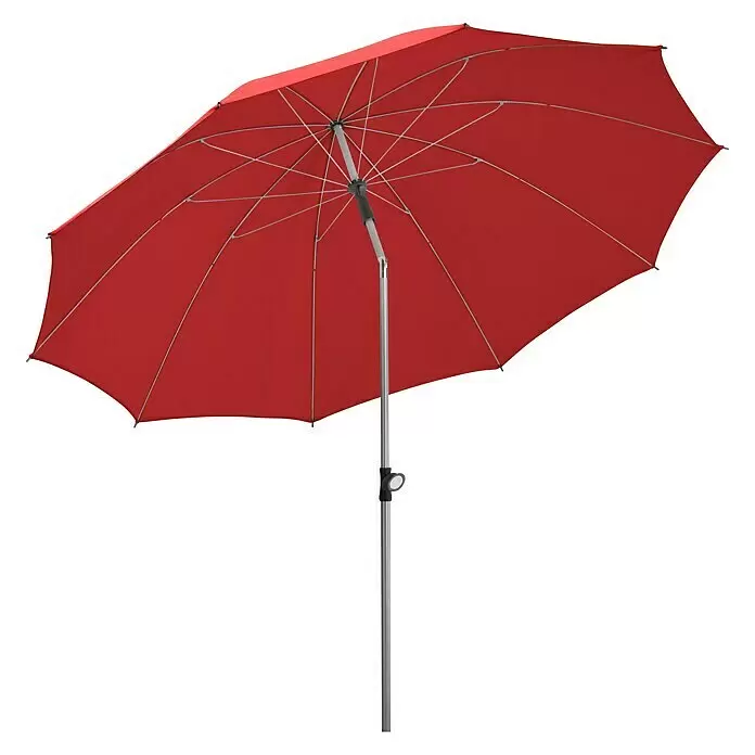 Schneider Classic Marktschirm rund Locarno - Rot, Durchmesser Bespannung: 220 cm - Offener roter Sonnenschirm mit silbernem Gestell und Stange.