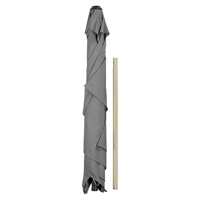 Schneider Classic Marktschirm Cordoba - Anthrazit, Bespannungsmaß (L x B): 230 x 150 cm - Grauer, geschlossener Sonnenschirm und separate helle Holzstange.