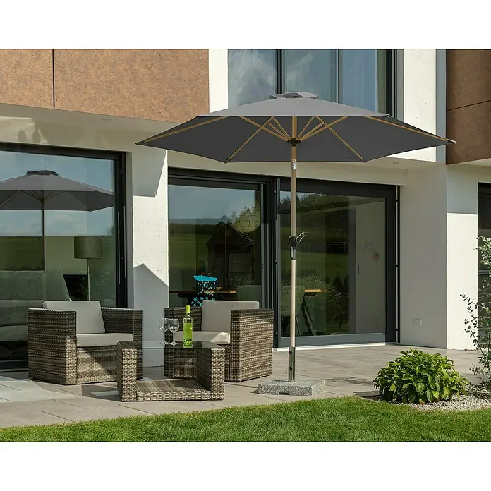 Schneider Classic Marktschirm rund Cordoba - Anthrazit, Durchmesser Bespannung: 270 cm - Sonnenschirm über Terrassenmöbeln, der Schatten spendet und ein entspannendes Ambiente im Freien schafft.
