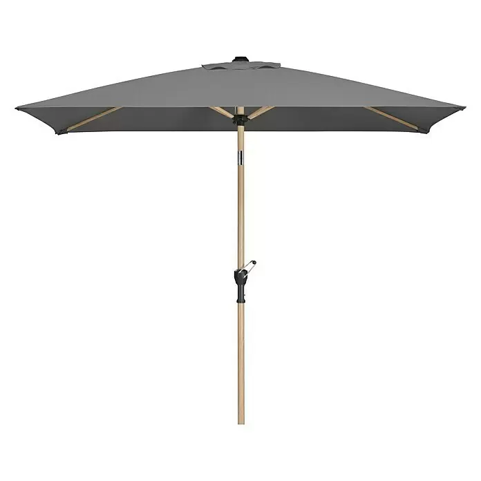 Schneider Classic Marktschirm Cordoba - Anthrazit, Bespannungsmaß (L x B): 230 x 150 cm - Grauer rechteckiger Terrassenschirm mit hellem Holzstiel.