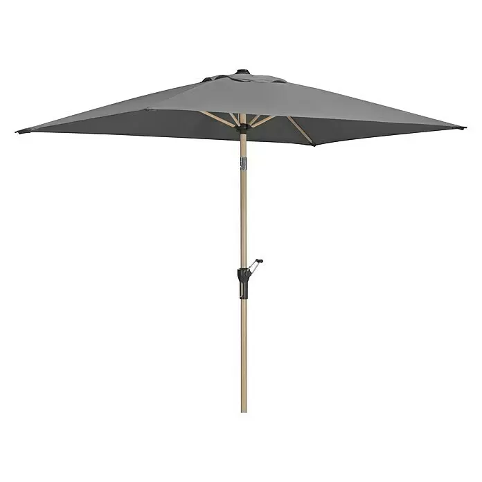 Schneider Classic Marktschirm Cordoba - Anthrazit, Bespannungsmaß (L x B): 230 x 150 cm - Grauer rechteckiger Gartenschirm mit hellem Holzstiel und Kurbel.