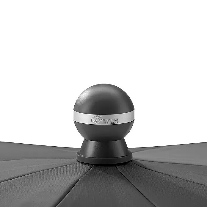 Schneider Classic Marktschirm rund Locarno - Anthrazit, Durchmesser Bespannung: 220 cm - Dunkelgraue Schirmspitze mit silbernem 'Schneider Schirme' Markenband.