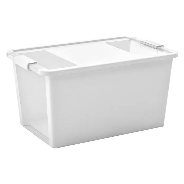 KIS Aufbewahrungsbox Bi-Box - L x B x H: 55 x 35 x 28 cm, Weiß, Mit Deckel - Abbildung einer weißen Aufbewahrungsbox aus Kunststoff mit Deckel und Tragegriffen, ideal für die Lagerung verschiedener Gegenstände.