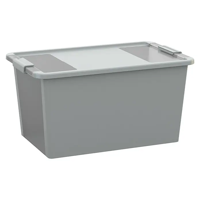 KIS Aufbewahrungsbox Bi-Box - L x B x H: 55 x 35 x 28 cm, Grau, Mit Deckel - Nahaufnahme einer grauen Aufbewahrungsbox mit Deckel, ideal zur Organisation von Gegenständen im Haushalt oder Büro. Robuste Bauweise.
