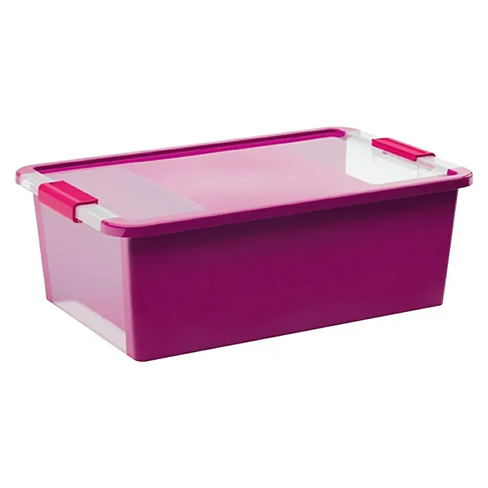 KIS Aufbewahrungsbox Bi-Box - L x B x H: 55 x 35 x 19 cm, Flieder, Mit Deckel - Ein violetter Aufbewahrungsbehälter aus Kunststoff mit transparentem Deckel und rosafarbenen Schnappverschlüssen zur sicheren Aufbewahrung.