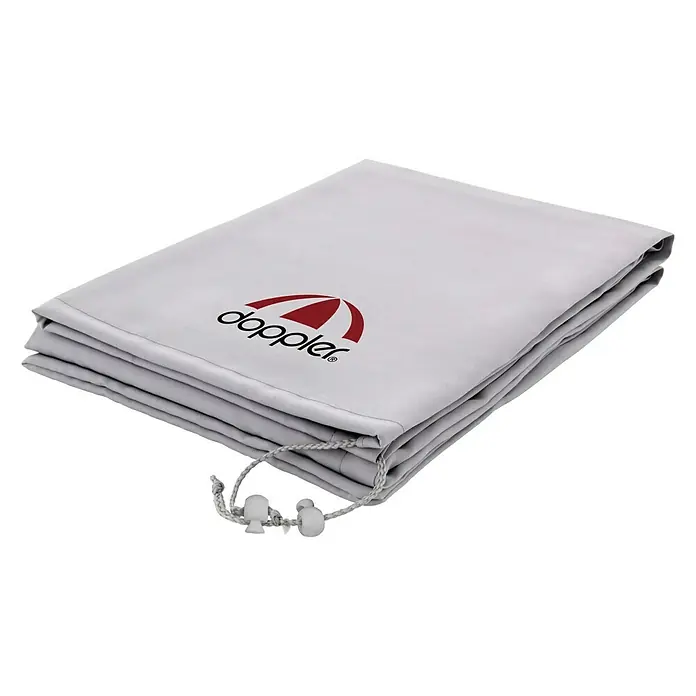 Doppler Active Schirm-Schutzhülle - Kunststoff, Passend für: Schirme bis Ø 300 cm - Graue Doppler-Schutzhülle mit rotem Logo und Kordelzug zur Aufbewahrung von Gartenschirmen und Möbeln.