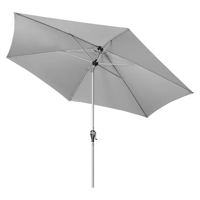 Doppler Active Marktschirm rund Auto Tilt - Hellgrau, Durchmesser Bespannung: 306 cm - Abbildung eines grauen rechteckigen Sonnenschirms.